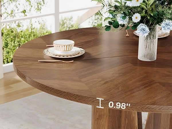 MAYEERTY 39 Inch Round Farmhouse Dining Table, Brown Wood Kitchen Dinner Table for 4 People for Small Spaces