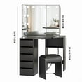 thumbnail image 2 of Corner Vanity Desk with Mirror and Lights, Makeup Vanity with Charging Station, 5 Drawers, Shelves and Stool for Bedroom, 2 of 7