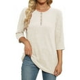 thumbnail image 4 of SOOMLON Womens 3/4 Sleeve T Shirts Petite Tunic Button Tops Casual Plain Crewneck Shirts Sexy T Shirts 2025 Trendy Spring Summer Ladies Tops Loose Fit Y2k Basic Outfits Pullover Beige XL, 4 of 6