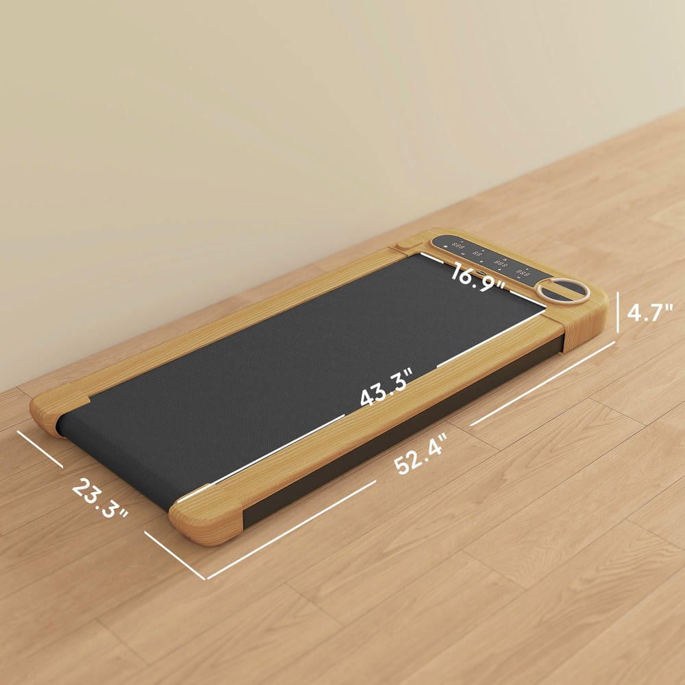 Resenkos Under Desk Treadmill with Wide Running Belt, Bluetooth Speaker & Wheels - Natural Wood