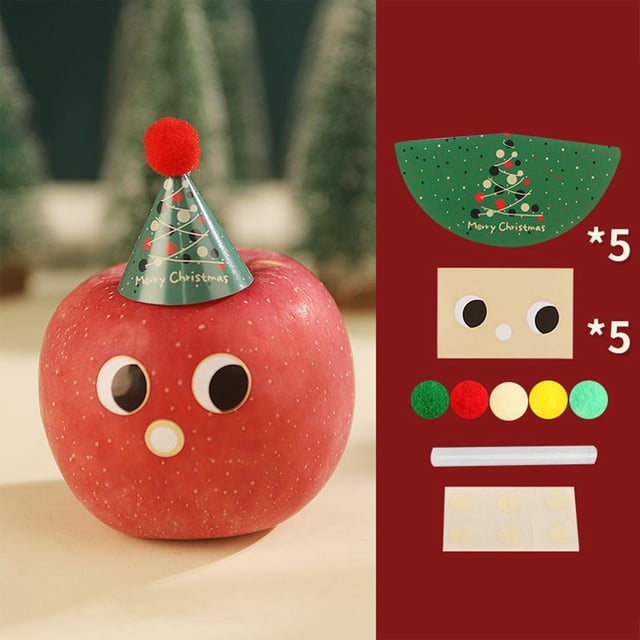 Kit de Decoración Navideña de Mini Sombreros de Manzana | Set de Materiales para Manualidades de Papel con Sombreros Multicolores, Pegatinas y Pegamento para Adornos Navideños | Diseños Festivos de R