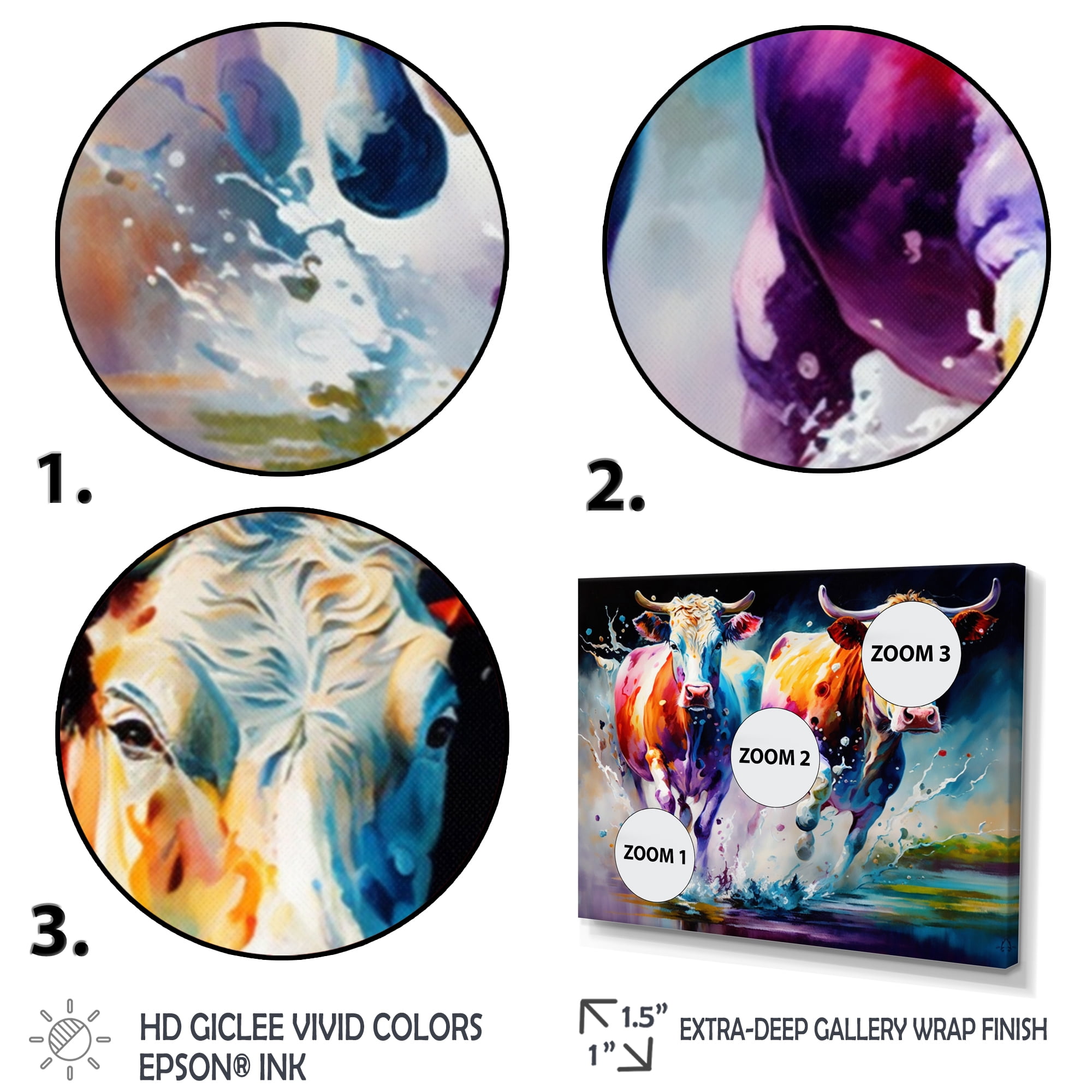 Designart Cows Running II Canvas Wall Art