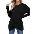 thumbnail image 3 of HUBERY Women Crew Neck Long Sleeve Twist Knotted Hem Knitted Solid Color Top, 3 of 6