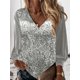 thumbnail image 2 of Tops con cuello en V de Color sólido de lentejuelas para mujer, Jersey suelto informal, Camiseta con estampado Digital, ropa de calle de algodón, ropa femenina, 2 of 5