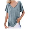 thumbnail image 2 of Leesechin Womens V Neck Tshirts Short Sleeve Loose Casual Summer Tops with Pocket, 2 of 5
