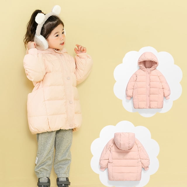 Parkas de manga larga, chaqueta de invierno para niñas, medianas a largas, chaqueta de plumón para niños, medianas a grandes, chaqueta con capucha de color liso, tops de algodón para niños
