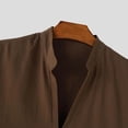 thumbnail image 5 of Ceisia Men's Linen Blend Stand Collar Shirt 3/4 Sleeve Loose Fit Casual Blouse for Men Brown XXL Gifts for Father, 5 of 8