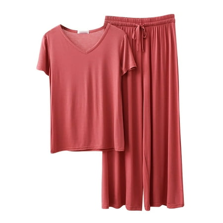 

EUHDSSDE Lady Women Pajamas Summer Split 2 Piece Short Sleeve Trousers Set Suit