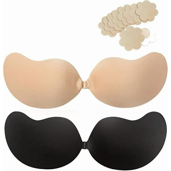 Sticky Push up Bras for Women & 5 Pairs Nipple Covers Reusable Silicone Adhesive Strapless Stick on Backless