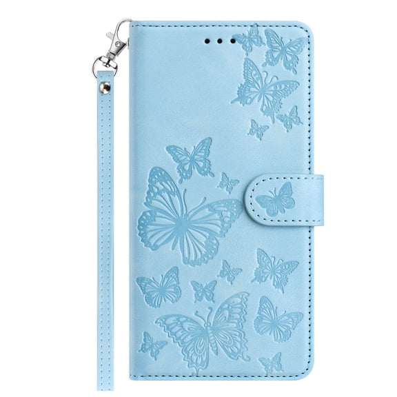 Allytechgroup for Galaxy S26 Wallet Case with Lanyard, Butterfly Embossed PU Leather TPU Inner Cards Slots Flip Cover Stand Protective Phone Case for Samsung Galaxy S26, Lightblue