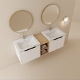 thumbnail image 2 of Hassch 60" Bathroom Vanity with 2 Sinks Set for Home, Wall Mount Bathroom Vanity Combo, White Bathroom Cabinet with Double Sink Set, Floating Vanity w/Ceramic Basin, Open Side Shelf, 2 of 9