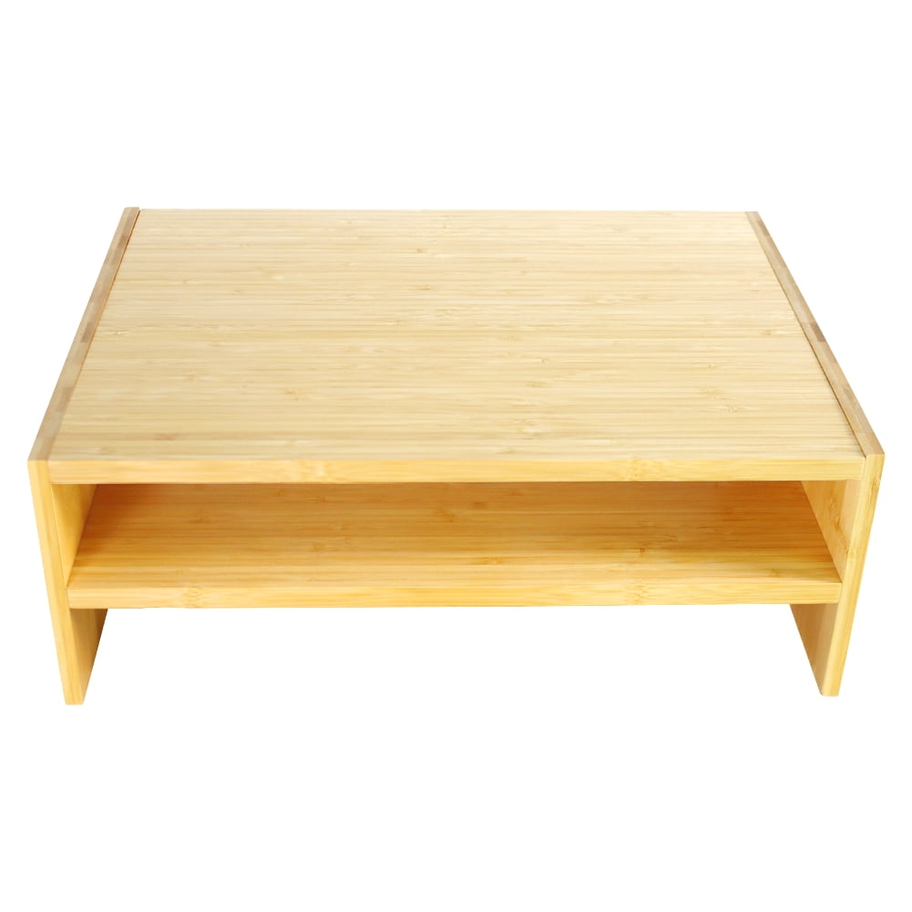 WKWKER 2-Tier Bamboo Monitor Riser Stand Desk Laptop Stand for Workstation Home Office Computer Laptop Printer Stand Natural Color (Flat)