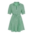 thumbnail image 6 of ClodeEU Women's Collared Button Down Short Sleeve Shirt Dress,Casual Cinched Waist A Line Mini Dress Green,Women's Plus S, 6 of 6