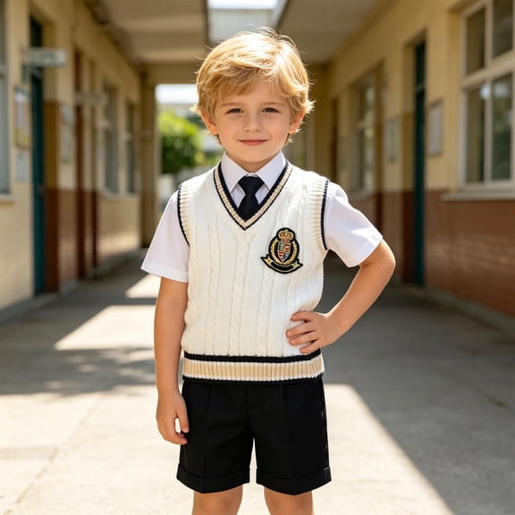 Boys Girls School Uniform Sweater Vest V Neck Soft Comfy Pullover Trendy Knitted Waistcoat Vest for Back to School Outfits(White,3-4 Years)