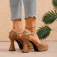thumbnail image 4 of Mary Jane Shoes for Women Suede Closed Toe Ankle Strap Buckle Chunky Block High Heels Platform Dress Pumps for Casual Party Wedding Khaki Size 9, 4 of 6