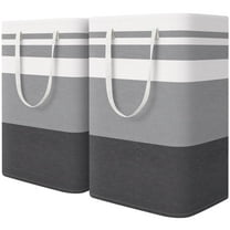 2 Pack Large Laundry Basket, Aertyole Waterproof, Freestanding Laundry Hamper, Collapsible Tall Clothes Hamper with Extended Handles for Clothes Toys in the Dorm and Family-(Gradient Grey, 75L)