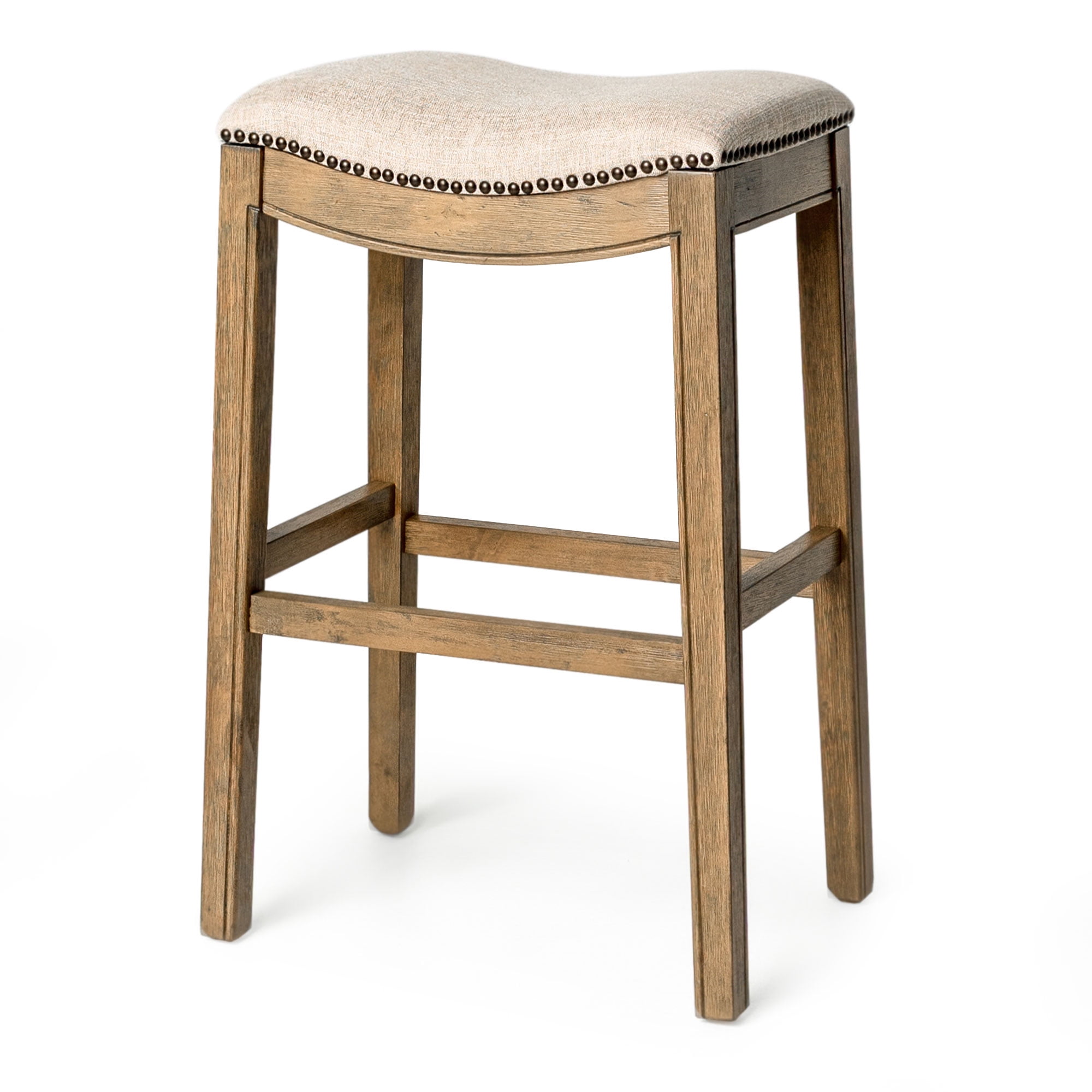 Maven Lane Adrien Hardwood Saddle Bar Stool, 31" High Fabric Seat, Wire