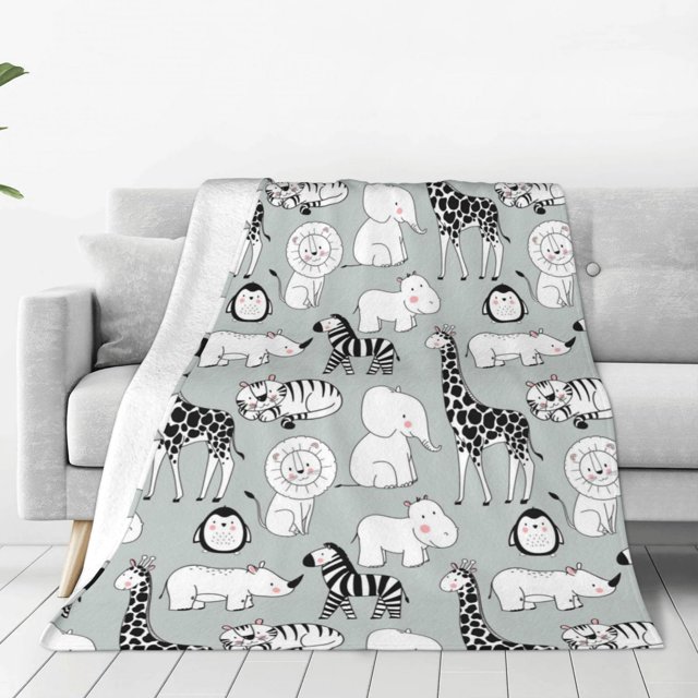 Fotbe African Animals Manta de Franela Acolchonada con Estampado, Súper Suave y Esponjosa, Extra Grande para Sofá, Cama, Uso Todo el Año-80"x60"