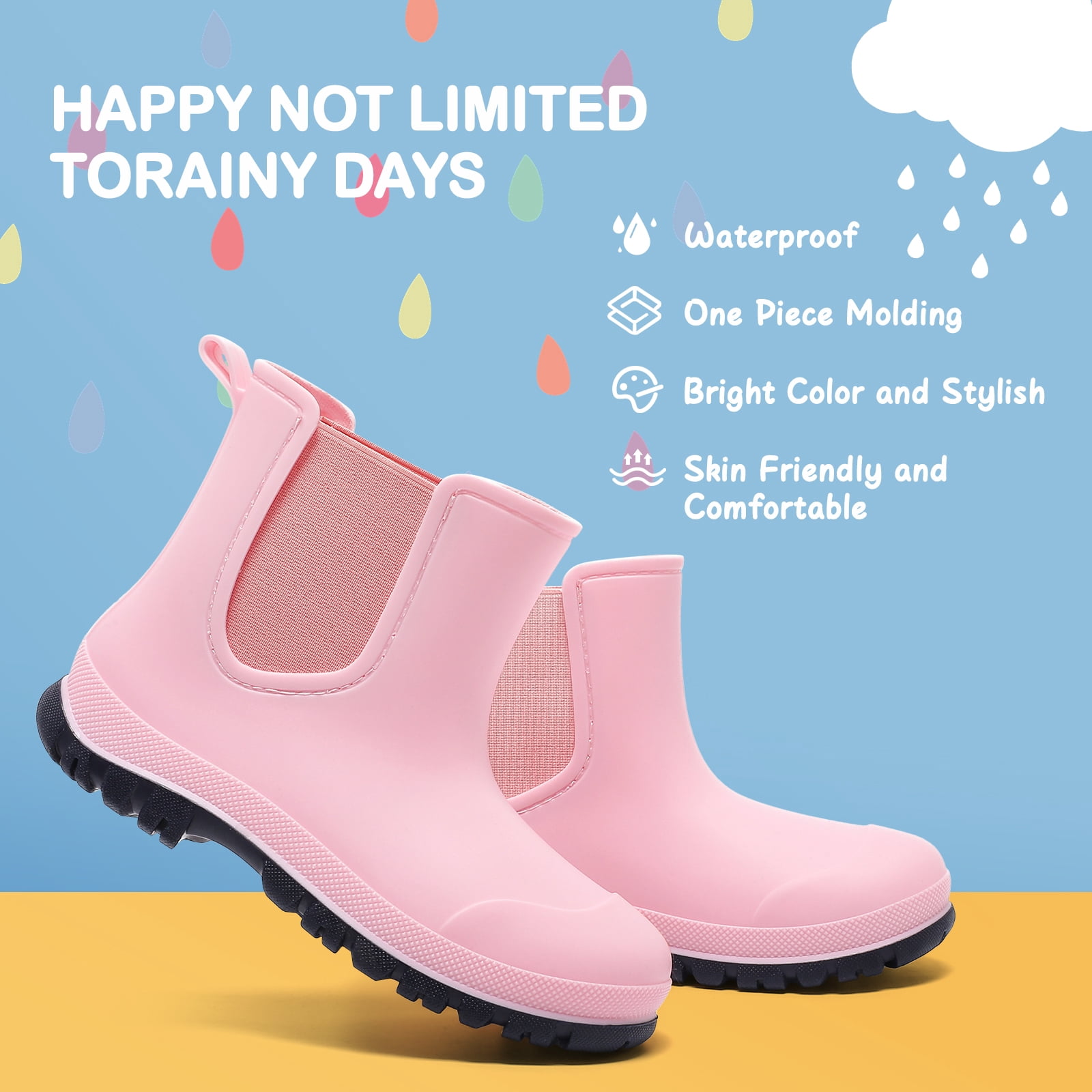Lcamaw Kids Rain Boots, Waterproof Chelsea Rubber Boots for Boys and Girls, Non-Slip Ankle Muck Toddler Rainboots, Outdoor, Farm, Park, Hiking, Fishing, School Playing