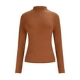 thumbnail image 4 of MOJOGO Women's Warm Base Layer Lightweight Ribbed Knit Long Sleeve Pullover Tops Spring Fall Mock Neck Shirts Coffee Free Size, 4 of 8