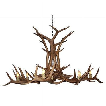 Reproduction Antler Elk Single Tier 12 Light Sockets Chandelier with 6 ft. Rustic Bronze Chain - Extra Large