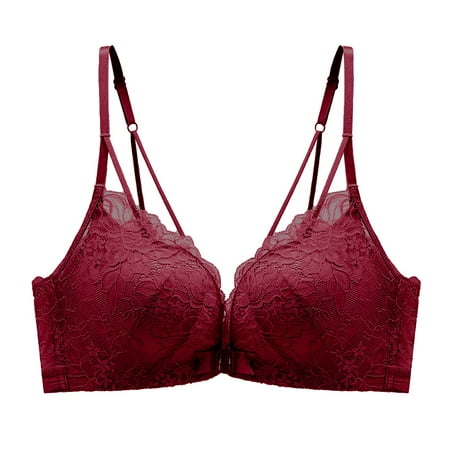 Gnurob Women s Illumination Front Closure Bra Lace Push Up Brassiere Lightly Lined Cups Bras Non Underwire Bralette Cozy Breathable Bralettes Spaghetti Underwear Clearance Saving Wine Medium