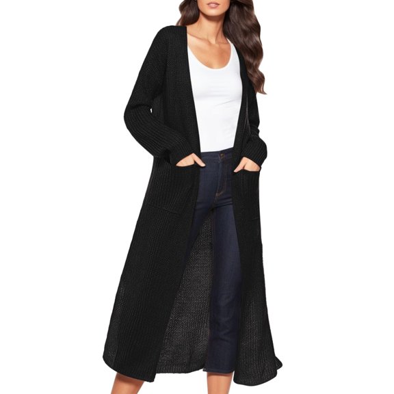 Vedolay Women Sweater Open Front Sweaters Cardigan Coat Long Sleeve Knit Outwear Black,XL