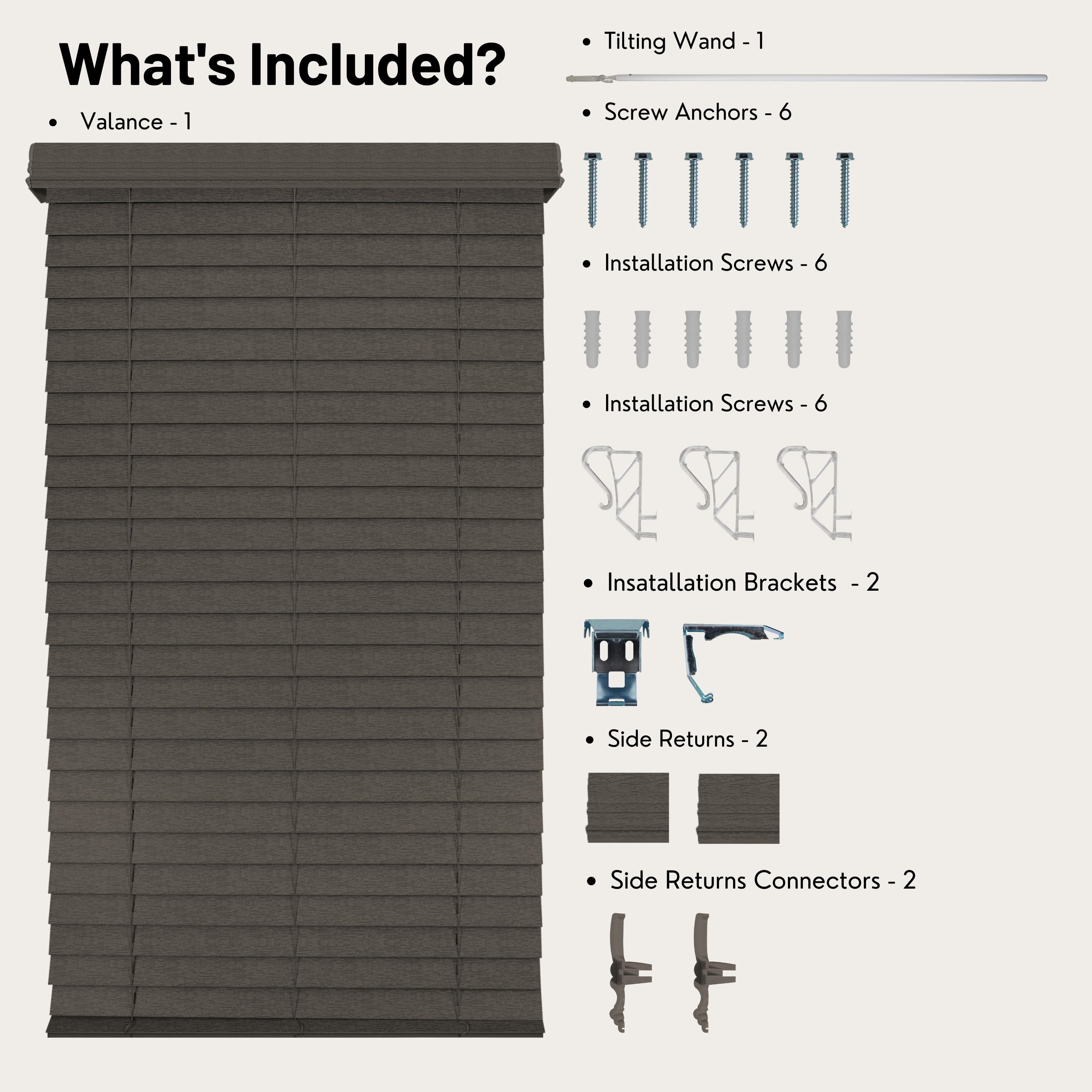 Chicology Cordless Faux Wood Blinds, Brown Textured (2.5" Slat), 22.25"W X 72"H