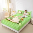thumbnail image 3 of Erosebridal Kawaii Rabbit Bunny Bed Sheets,Happy Easter Eggs Green Geometric Grid King Sheets For Girls Kids 4 Pieces, 3 of 6