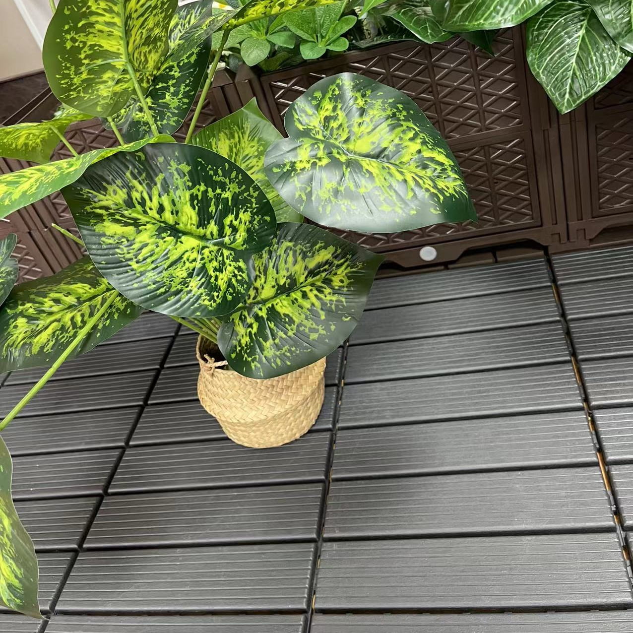 Miniyam 44-Pack Square 11.8"x11.8" Waterproof Deck Tiles, All-Weather, for Porch, Poolside, Gray(Small Straight line)