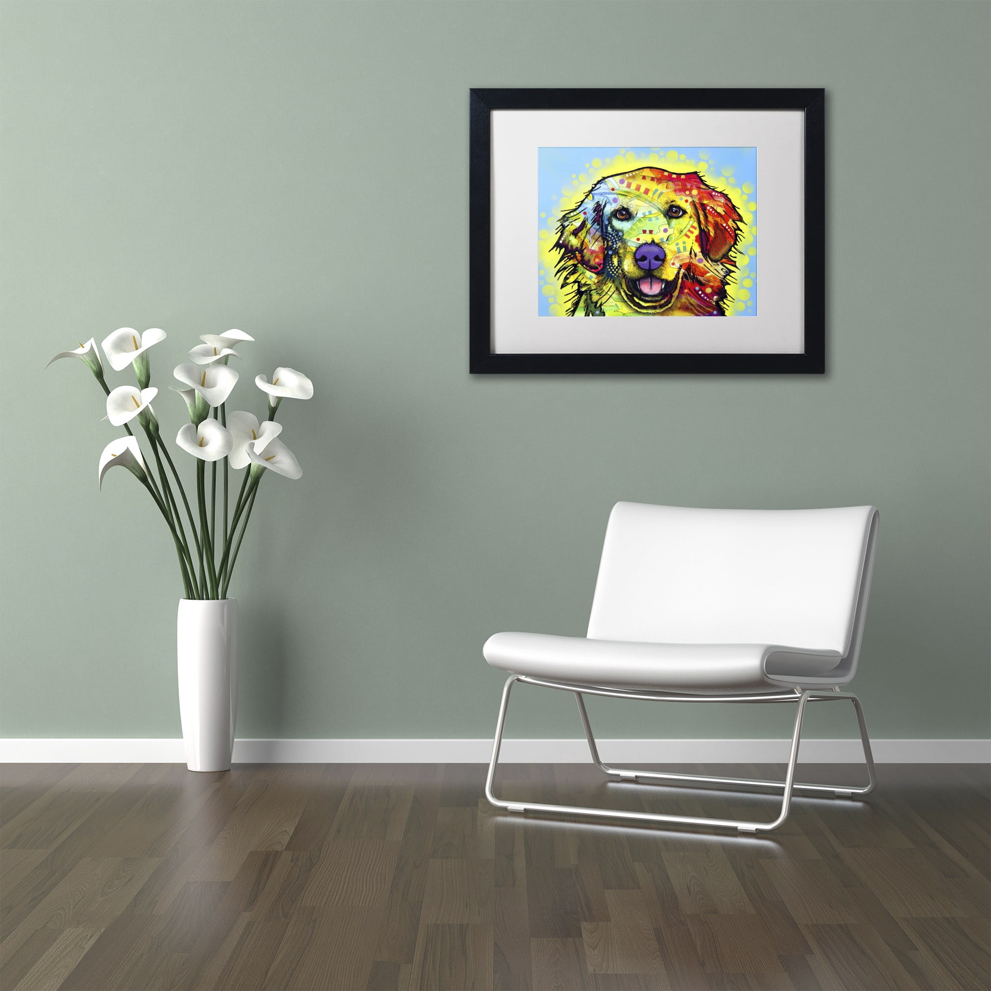Trademark Fine Art "Golden Retriever" Canvas Art by Dean Russo, White Matte, Black Frame