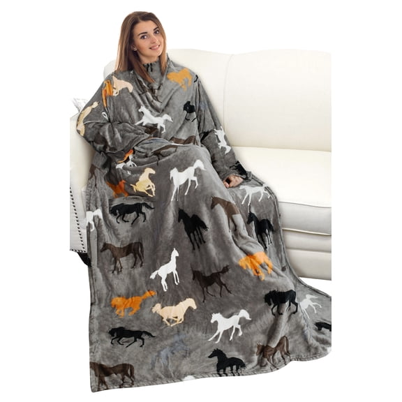 Catalonia Sherpa Wearable Fleece Blanket with Sleeves and Large Pockets, Soft Microfleece Adult Wrap Blanket for Lounge Couch 73” x 51”