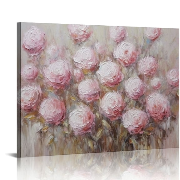COMIO  Rose Painting Flowers Florals Canvas Abstract Landscape Wall Art, Textured Picture Dusty Pink Print Modern Romantic Artwork for Bedroom Living Room Office Home Decor