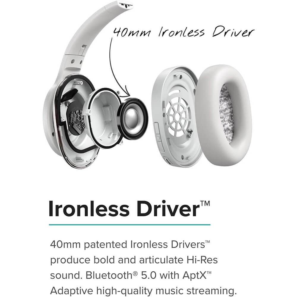 Cleer Enduro ANC Bluetooth Headphones, Noise Cancelling, 60 Hours Playtime, Hi-Res Audio, Light Grey