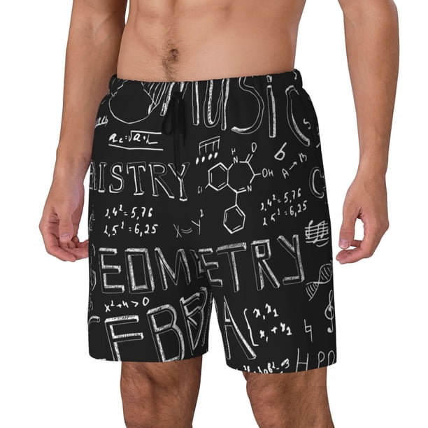 Fotbe Black Scientific Traje de Baño para Hombre – Shorts de Natación de Secado Rápido con Forro y Bolsillos-Large