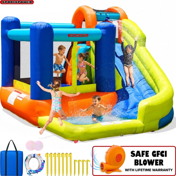 Sportspower My 1st Jump N Water Slide with Bounce House ages 3-8 yrs, Lifetime Warranty on Heavy Duty Blower