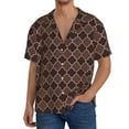 thumbnail image 3 of Vsdgher Brown Gold Grid Print Men's Wrinkle Free Untucked Cuban Shirt Business Casual Button Down Shirts Short Sleeve Shirt, 3 of 7