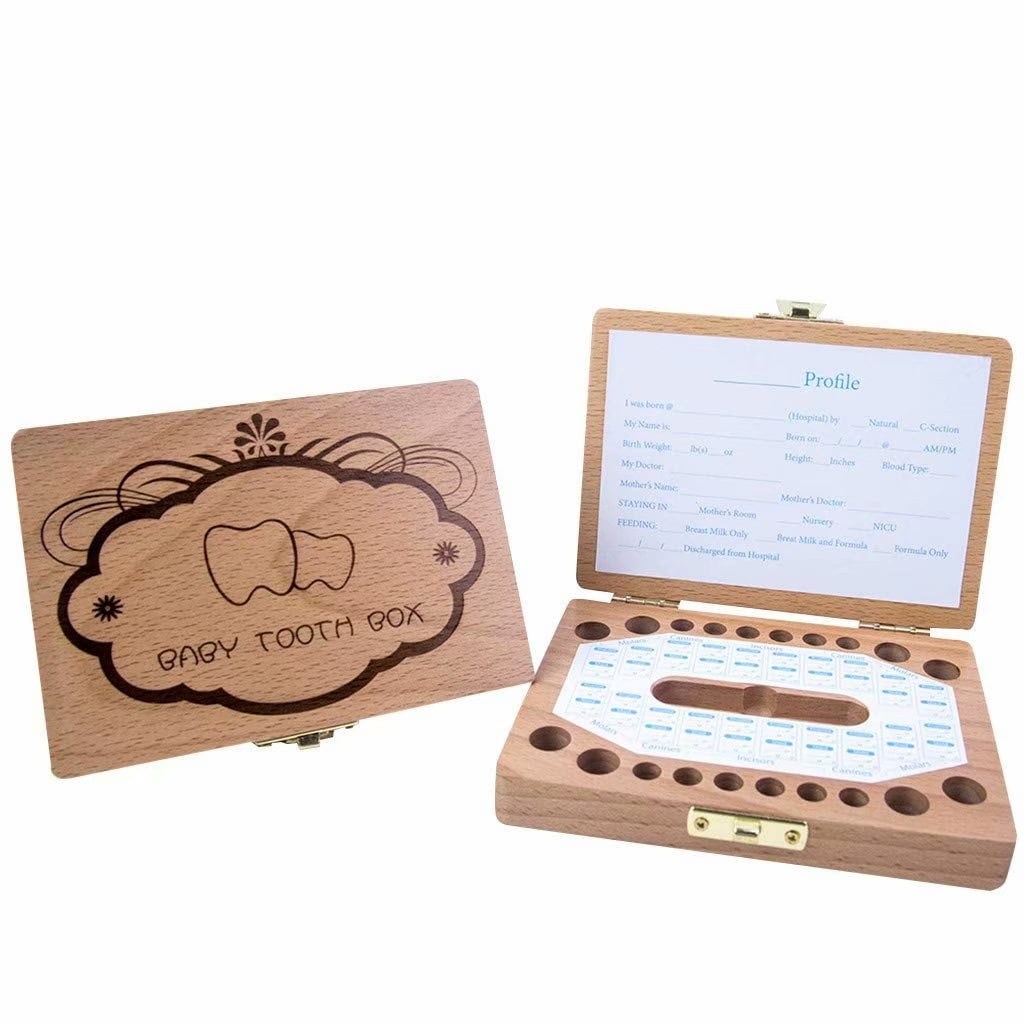 Wooden Baby Milk Tooth Storage Box Holder Organizer Save Teeth Boy Girl Kid Case