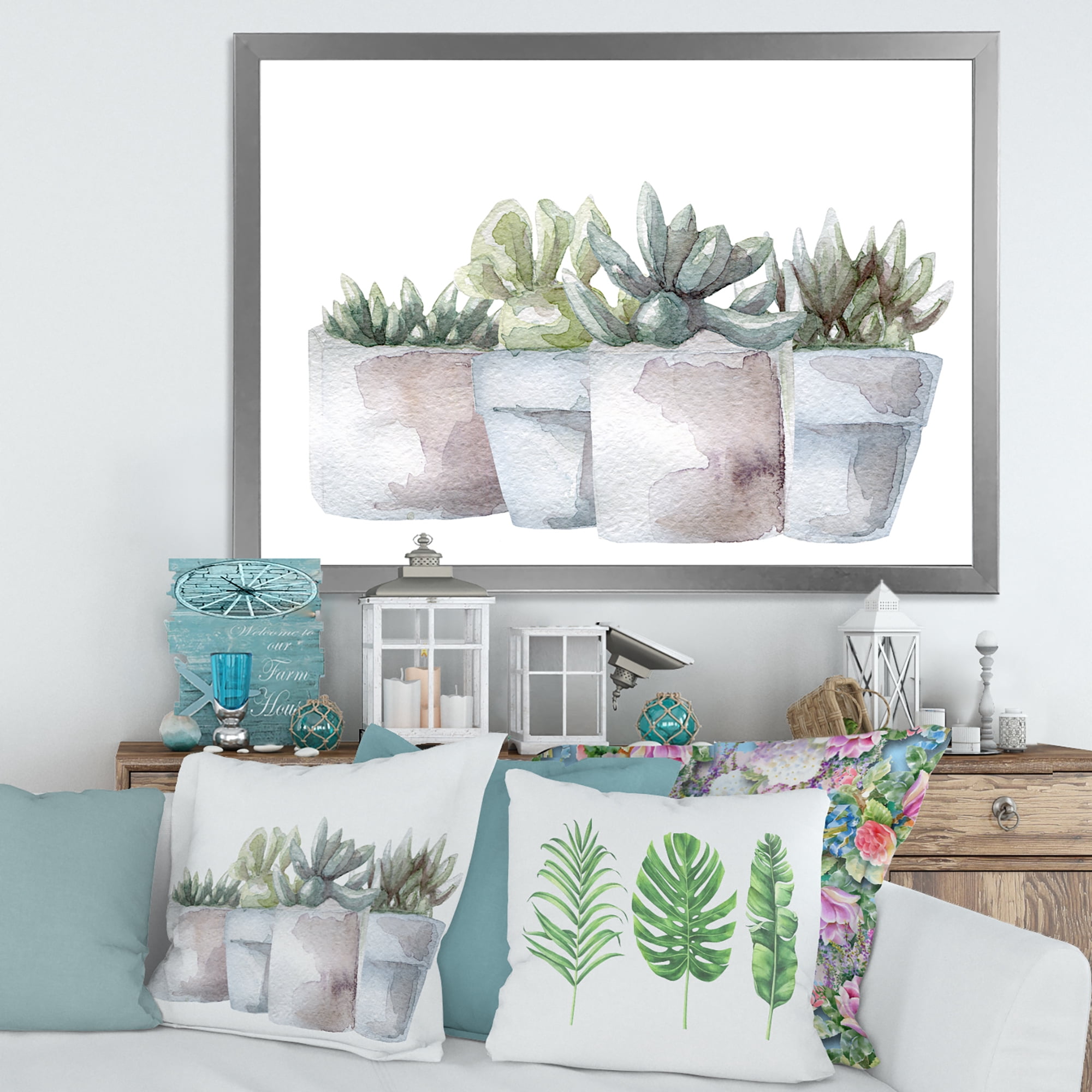 Designart 'Succulent and Cactus House Plants III' Farmhouse Framed Art Print