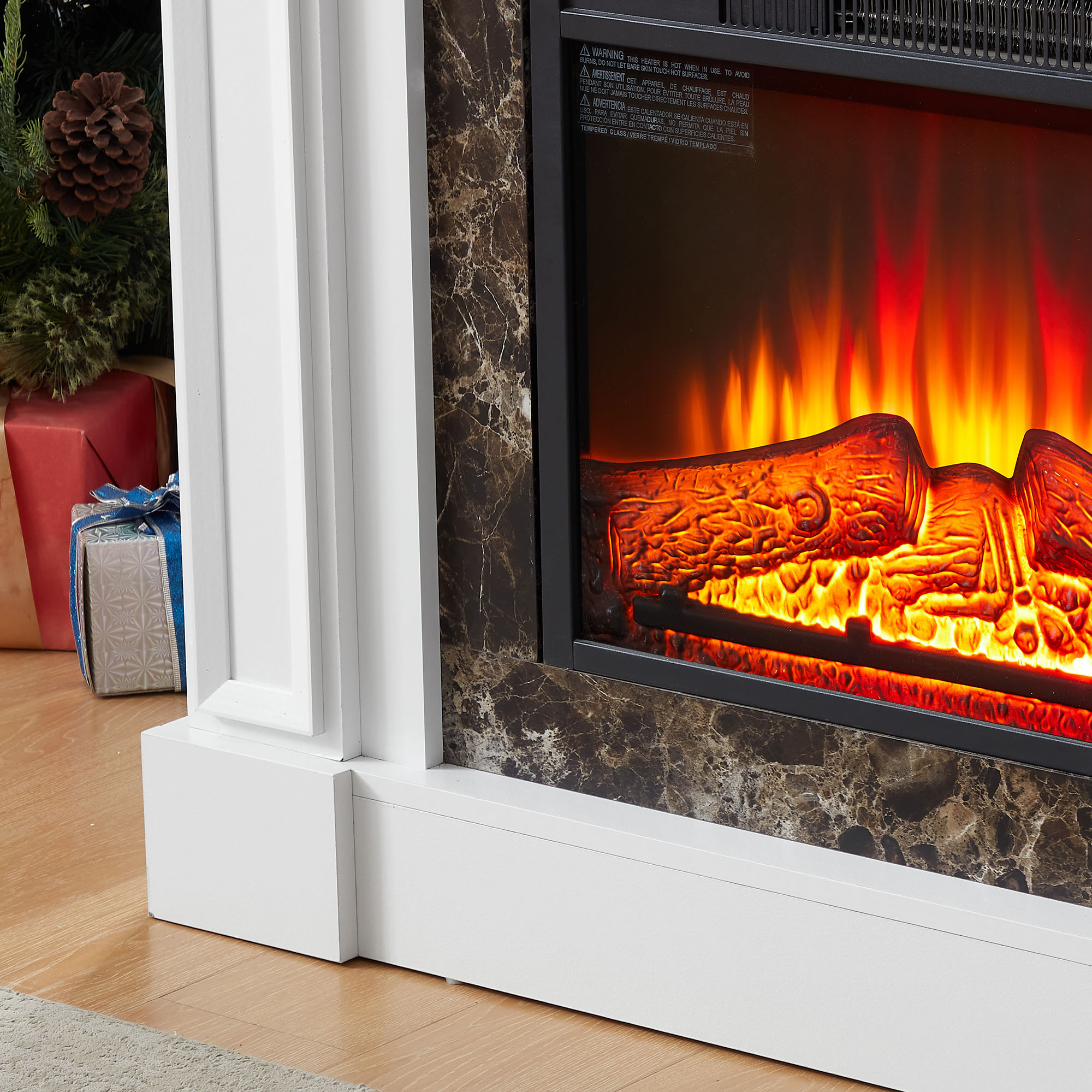 Electric Fireplace with Mantel Realistic Stacked Stone Surround 45.66"W*11.8"D*40"H Remote Control Timer LED Flame Compact And Space Saving