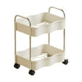 thumbnail image 2 of Litrail White Plastic 2-Tier Rolling Storage Cart with Ergonomic Handles & Ventilated Shelves, Multipurpose for Kitchen/Bathroom/Living Room, Easy Clean, 2 of 6