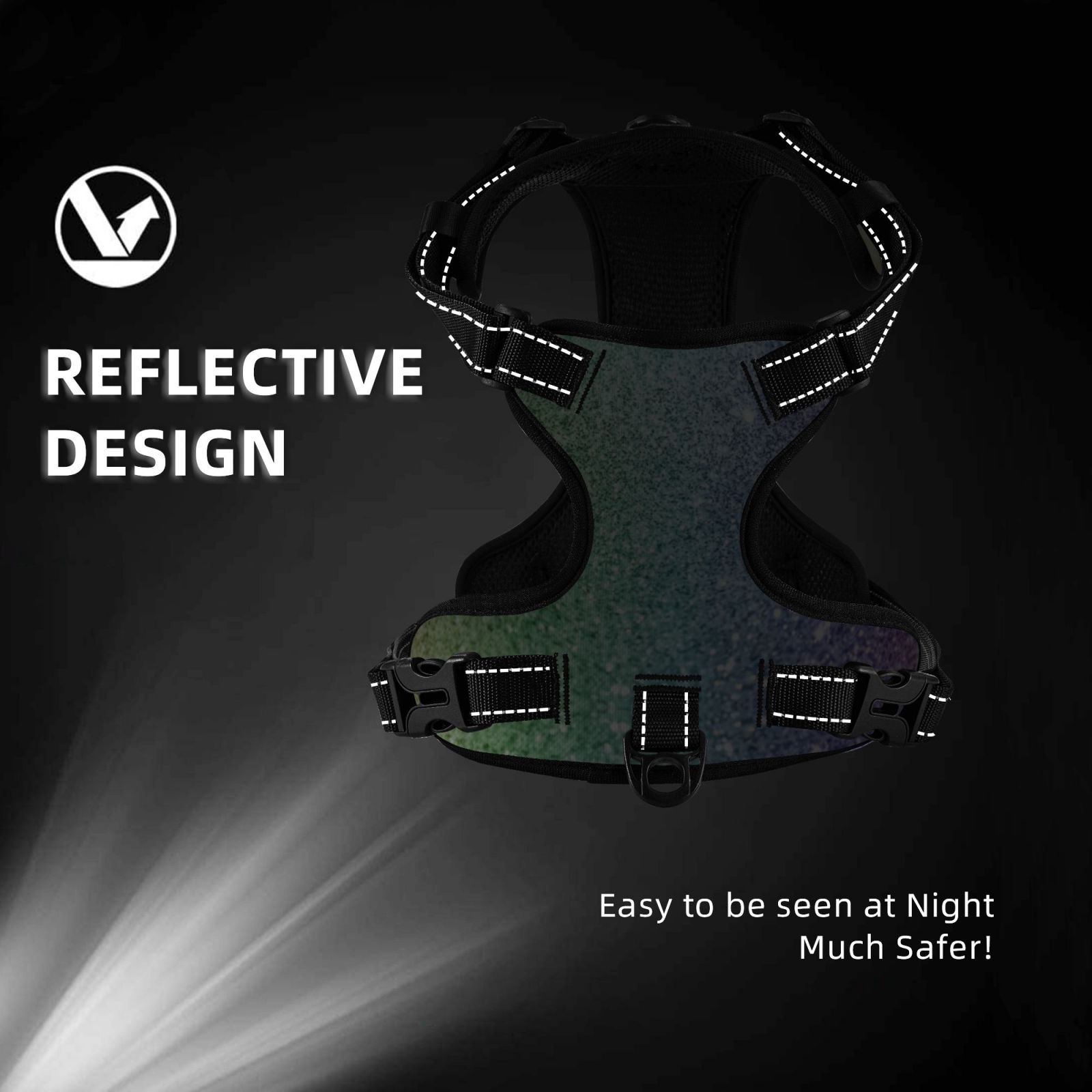 Kdxio Beautiful Glitter Print No Pull Dog Harness Adjustable Reflective Oxford Easy Control Medium Large Dog Harness for Training and Everyday-Small