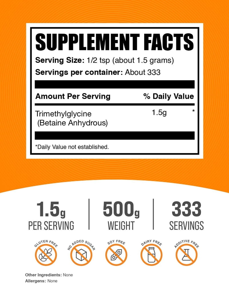 BulkSupplements Trimethylglycine Powder - as Betaine Anhydrous, 1 Kilogram (2.2 lbs)