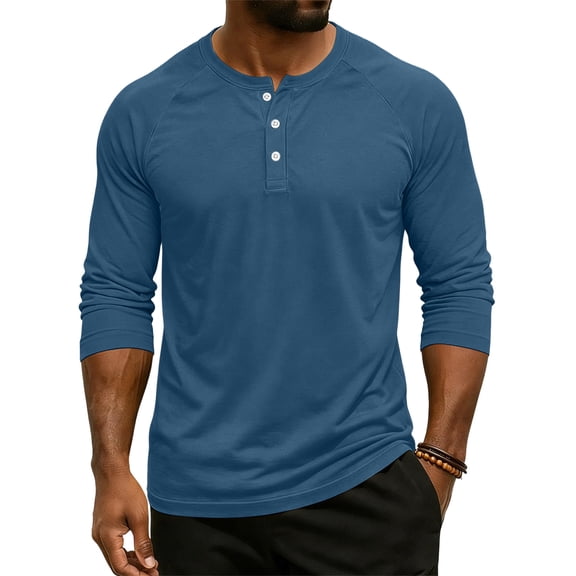 Fabrcox Henley Shirt Men Raglan V Neck Men's 3/4 Sleeve T-Shirts Solid Color Jersey Athletic Sports Casual Basic Pullover Shirt Blue S