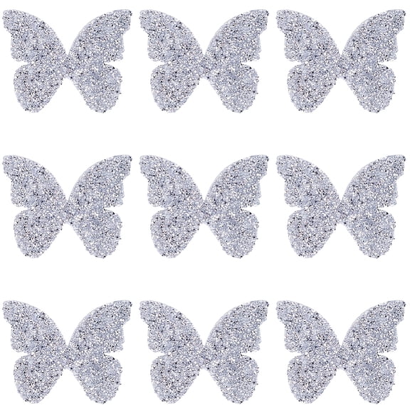 10PCS Silver Bling Rhinestone Butterfly Applique Embroidered Iron on Patches Sticker Butterflies Embroidery Transfer Repair Badges Bulk