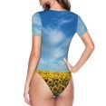 thumbnail image 4 of Fotbe Women Short Sleeve Bodysuit Round Neck Blooming Sunflower Field Bodysuit For Women Round Neck Scoop Neck Long Sleeve Stretch Tops Jumpsuit-Medium, 4 of 9
