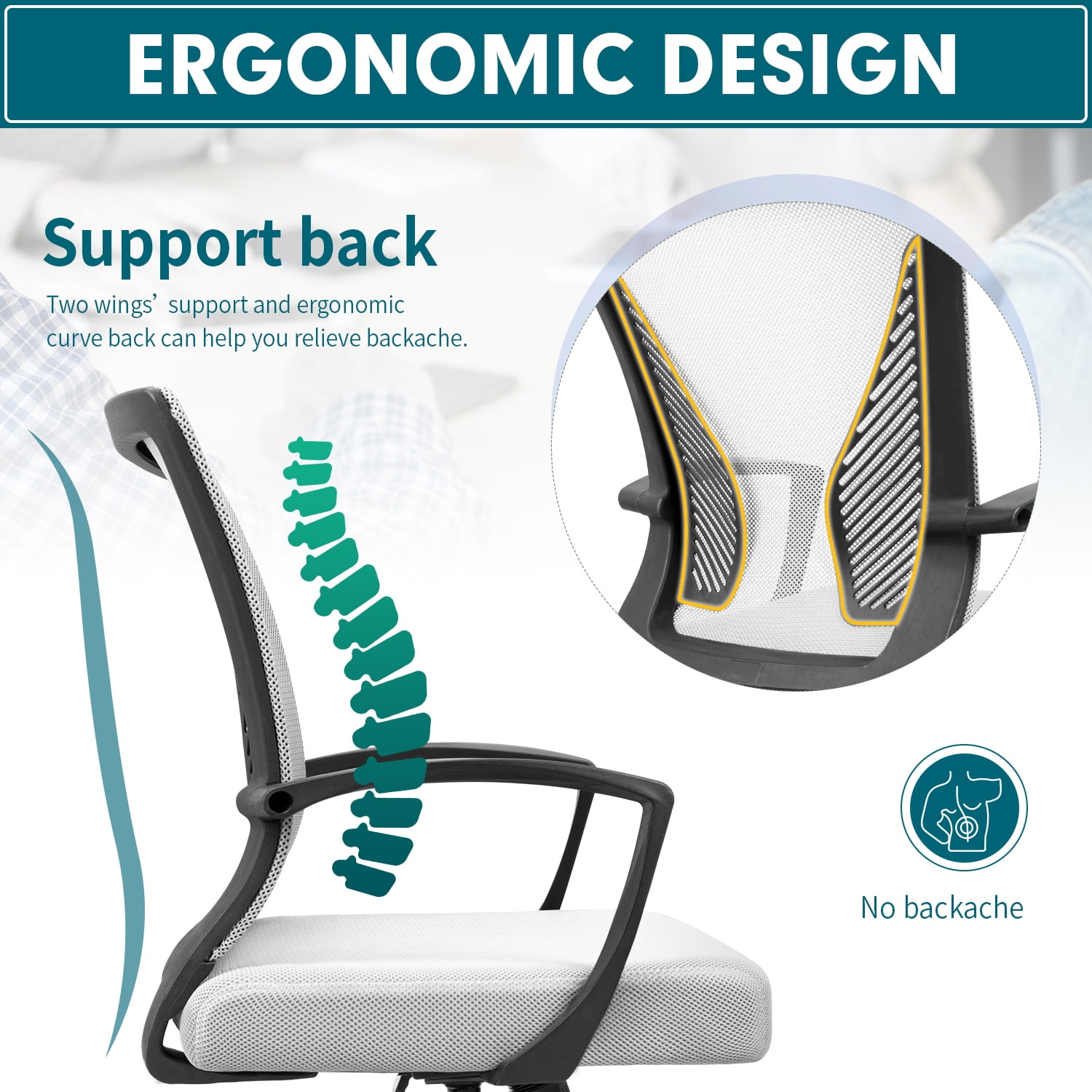 Walnew Mid-back Mesh Office Chair Desk Chair Computer Task Chair with Lumbar Support and Armrest(White)