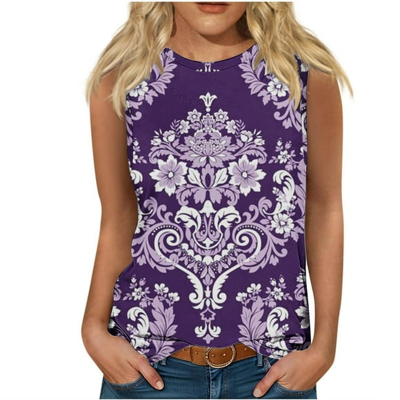 Womens Summer Shirts,Long Skirts for Women Summer,Womens Summer Casual Printing Loose Round Neck Sleeveless,Womens Summer Pants,Womens Summer Skirts