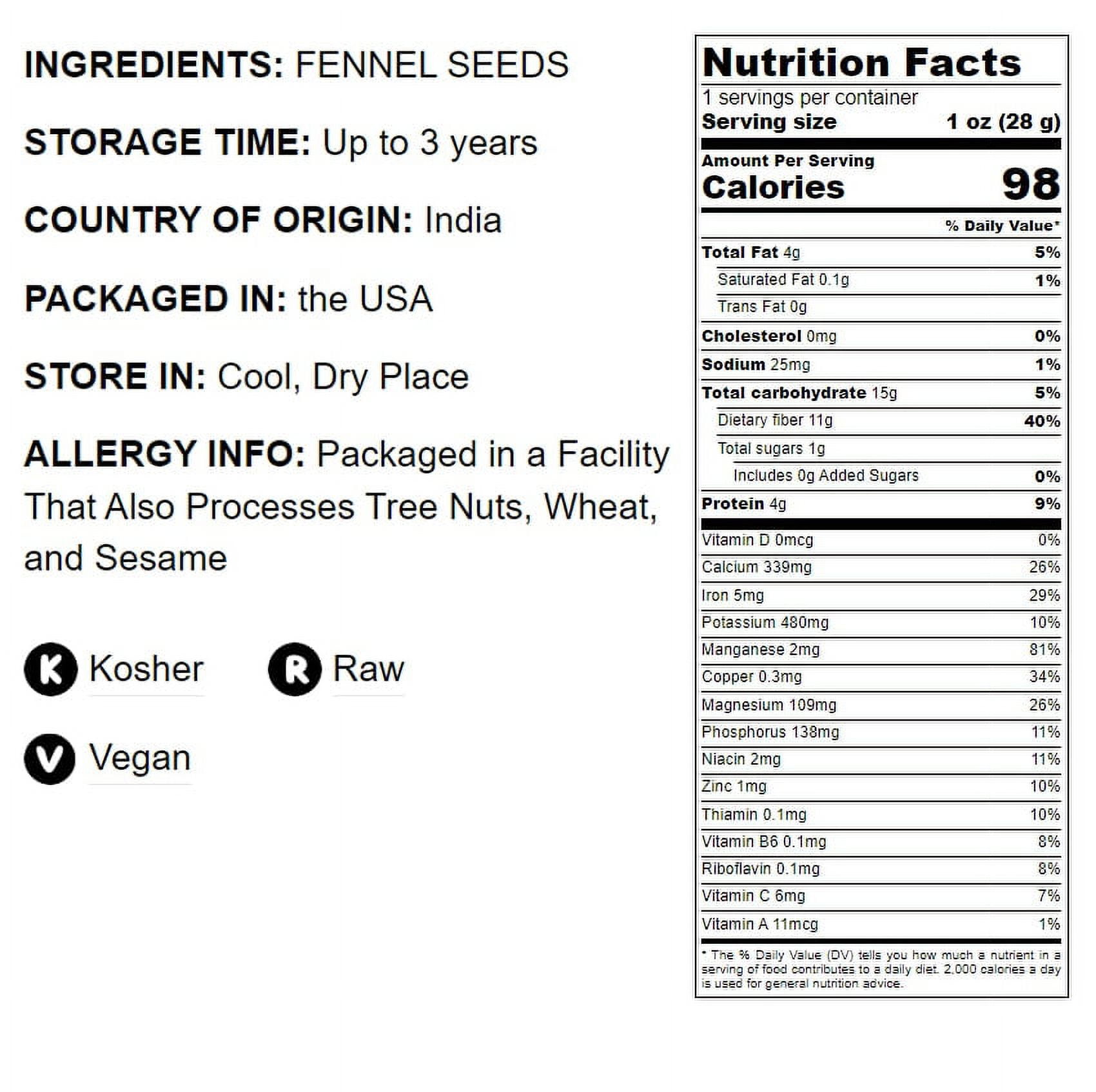 Fennel Seeds, 5 Pounds – Kosher, Raw, Vegan – by Food to Live