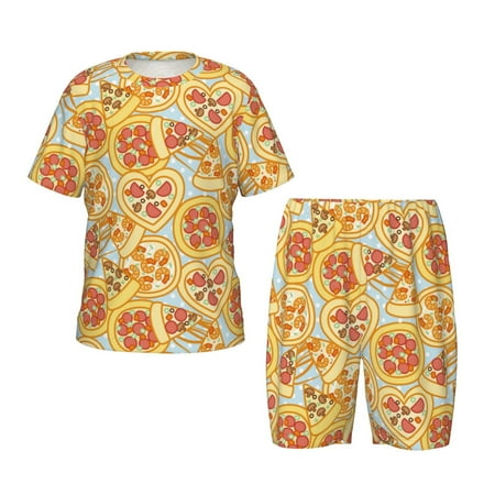 Luyuia Cute Pizza In Various Print Girls  2-Piece Tie-Dye Pajama Set  Cute Summer Loungewear with Shirt and Tank Shorts Nightwear-4X-Large
